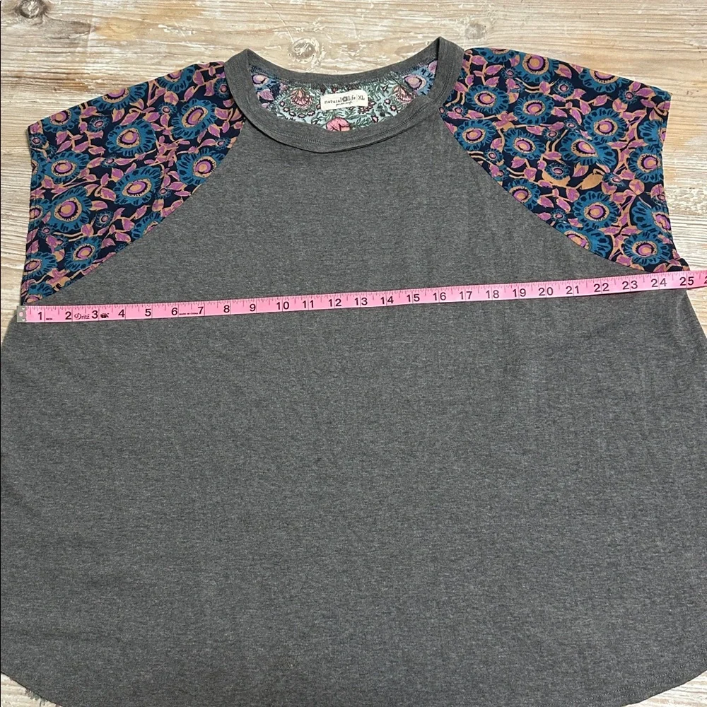 NATURAL LIFE Teal Floral Cap-Sleeve Blouse with Pink & Purple Accents - Picture 9 of 10